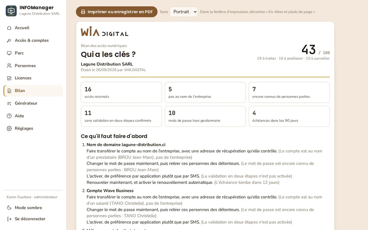 Aperçu du bilan InfoManager